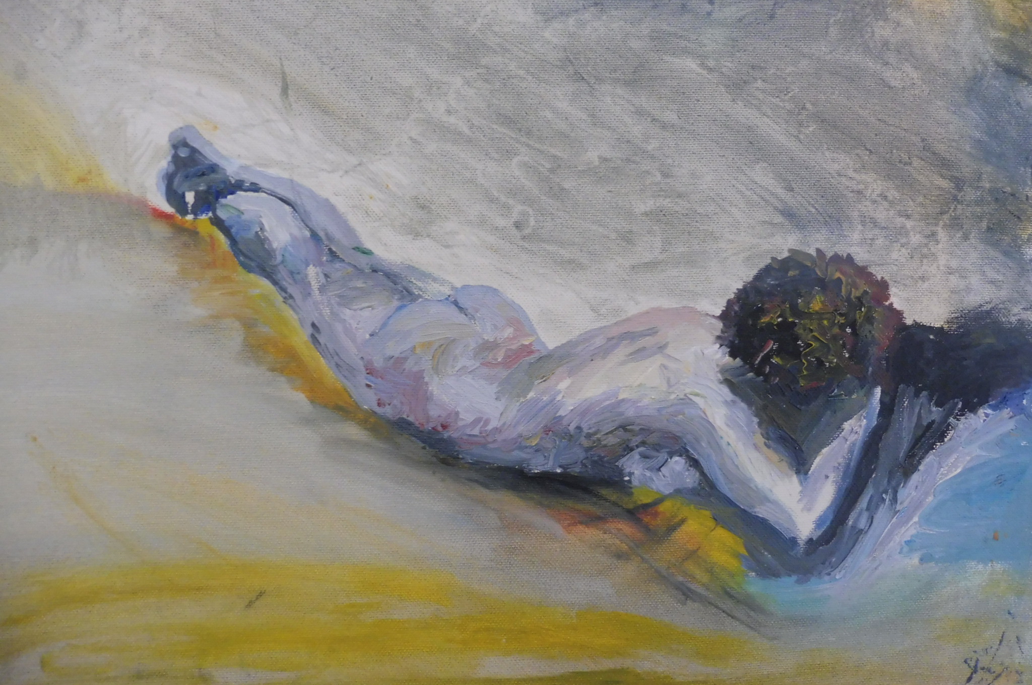 Donna che giace sul ventre 2 - Olio su tela -  47x48